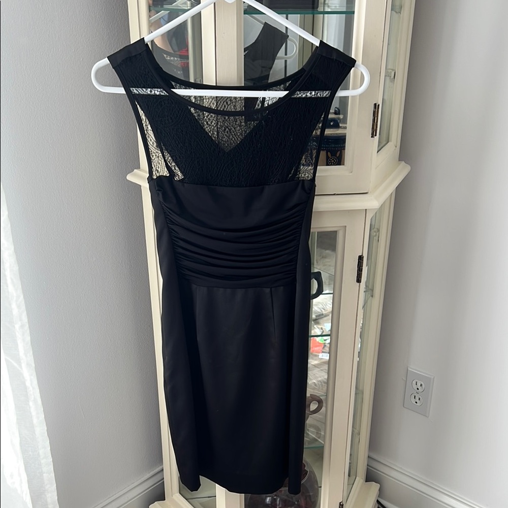 Black satin mini with lace detail